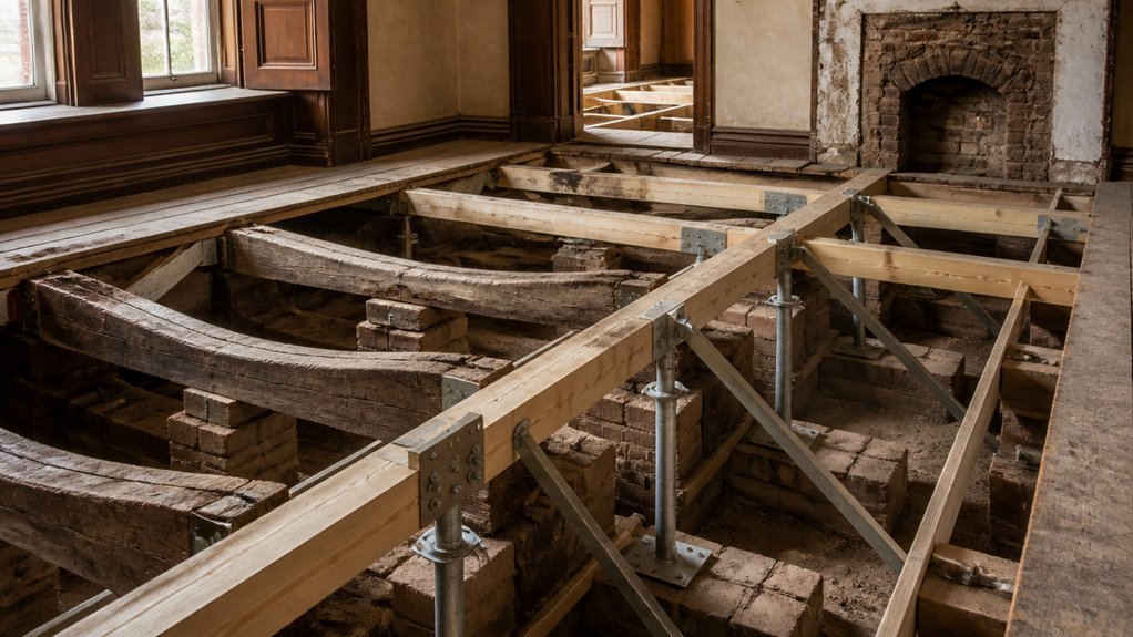 inspect measure mark record sagging Victorian floor joists