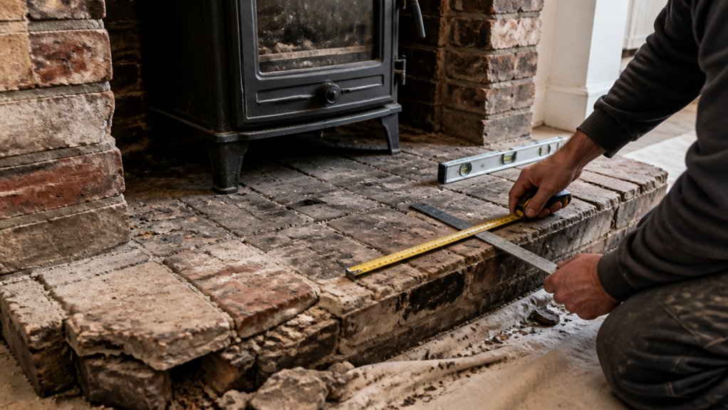 inspect hearth before rebuilding the brick fireplace hearth